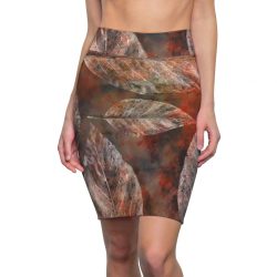 Women's Pencil Skirt Colorful Leaves Leaf Print Grey Beige Cream Brown Nature Art Print Old Antique Vintage