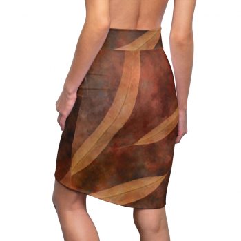 Women's Pencil Skirt Dark Brown Leaves Leaf Beige Nature Art Print Old Antique