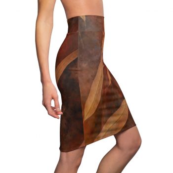 Women's Pencil Skirt Dark Brown Leaves Leaf Beige Nature Art Print Old Antique