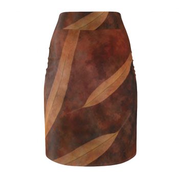 Women's Pencil Skirt Dark Brown Leaves Leaf Beige Nature Art Print Old Antique