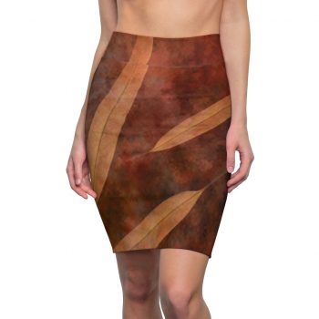 Women's Pencil Skirt Dark Brown Leaves Leaf Beige Nature Art Print Old Antique