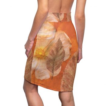 Women's Pencil Skirt Flower Art Print Old Antique Vintage Botanical Beige Brown Leaf Leaves