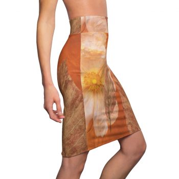 Women's Pencil Skirt Flower Art Print Old Antique Vintage Botanical Beige Brown Leaf Leaves