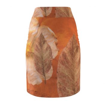 Women's Pencil Skirt Flower Art Print Old Antique Vintage Botanical Beige Brown Leaf Leaves