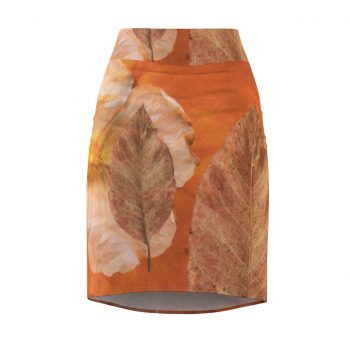 Women's Pencil Skirt Flower Art Print Old Antique Vintage Botanical Beige Brown Leaf Leaves