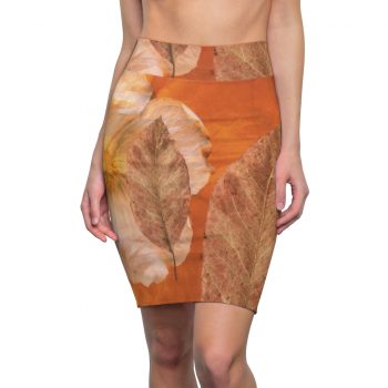 Women's Pencil Skirt Flower Art Print Old Antique Vintage Botanical Beige Brown Leaf Leaves