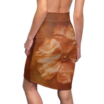 Women's Pencil Skirt Flower Art Print Old Antique Vintage Botanical Tan Beige Brown