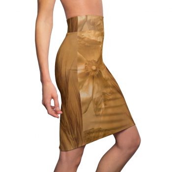 Women's Pencil Skirt Flower Leaf Wheat Art Print Old Antique Vintage Botanical Beige Cream