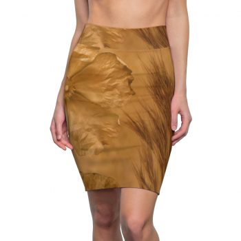 Women's Pencil Skirt Flower Leaf Wheat Art Print Old Antique Vintage Botanical Beige Cream