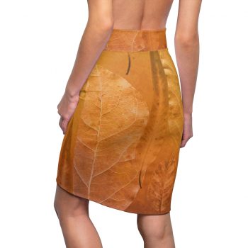 Women's Pencil Skirt Golden Brown Leaf Print Beige Gold Nature Art Print Old Antique Vintage