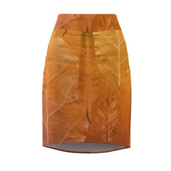 Women's Pencil Skirt Golden Brown Leaf Print Beige Gold Nature Art Print Old Antique Vintage