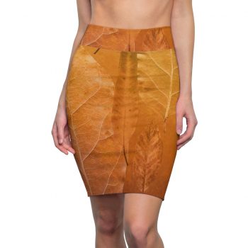 Women's Pencil Skirt Golden Brown Leaf Print Beige Gold Nature Art Print Old Antique Vintage