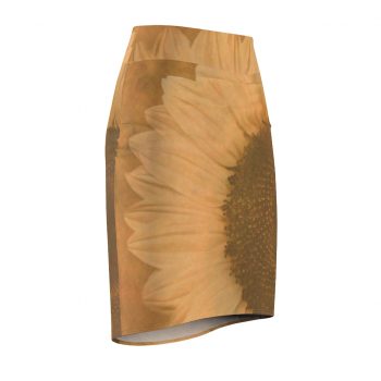 Women's Pencil Skirt Large Sunflower Flower Art Print Old Antique Vintage Beige Yellow Brown