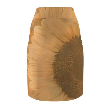 Women's Pencil Skirt Large Sunflower Flower Art Print Old Antique Vintage Beige Yellow Brown