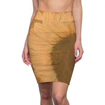 Women's Pencil Skirt Large Sunflower Flower Art Print Old Antique Vintage Beige Yellow Brown