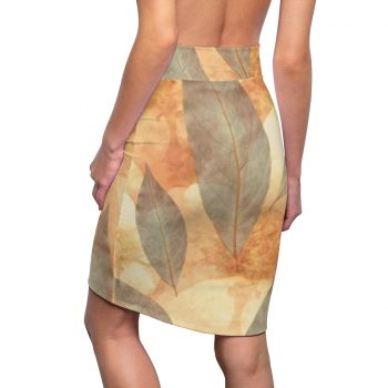 Women's Pencil Skirt Leaves Leaf Print Blue Beige Cream Nature Art Print Old Antique Vintage