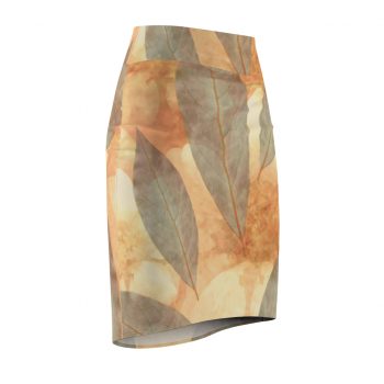 Women's Pencil Skirt Leaves Leaf Print Blue Beige Cream Nature Art Print Old Antique Vintage