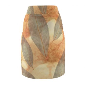 Women's Pencil Skirt Leaves Leaf Print Blue Beige Cream Nature Art Print Old Antique Vintage