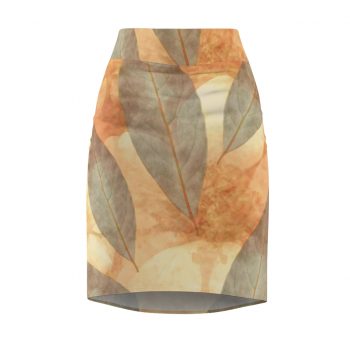 Women's Pencil Skirt Leaves Leaf Print Blue Beige Cream Nature Art Print Old Antique Vintage