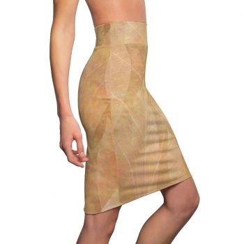 Women's Pencil Skirt Leaves Leaf Vein Print Beige Cream Brown Nature Art Print Old Antique Vintage