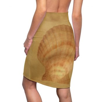 Women's Pencil Skirt Sea Shell Seashells Ocean Beige Sand Art Print Old Antique Vintage Botanical Beige Brown