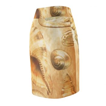 Women's Pencil Skirt Sea Shells Seashells Ocean Cream Beige Brown Gold Art Print Old Antique Vintage