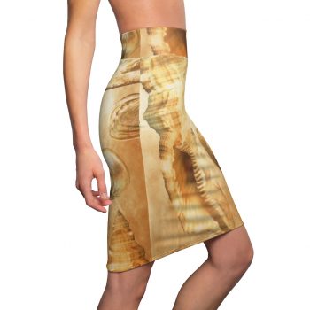 Women's Pencil Skirt Sea Shells Seashells Ocean Cream Beige Brown Gold Art Print Old Antique Vintage