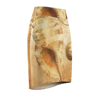 Women's Pencil Skirt Sea Shells Seashells Ocean Cream Beige Brown Gold Art Print Old Antique Vintage