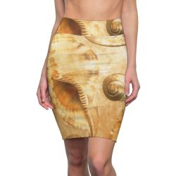 Women's Pencil Skirt Sea Shells Seashells Ocean Cream Beige Brown Gold Art Print Old Antique Vintage