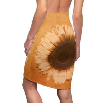 Women's Pencil Skirt Sunflower Flower Art Print Old Antique Vintage Beige Yellow Brown Gold