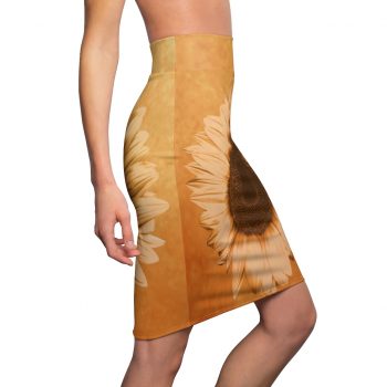 Women's Pencil Skirt Sunflower Flower Art Print Old Antique Vintage Beige Yellow Brown Gold