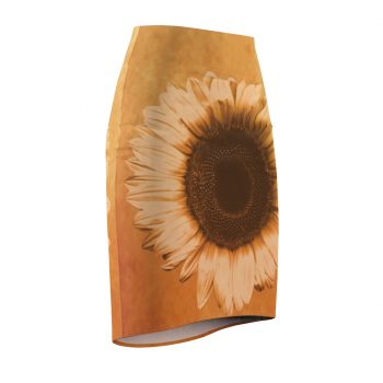 Women's Pencil Skirt Sunflower Flower Art Print Old Antique Vintage Beige Yellow Brown Gold