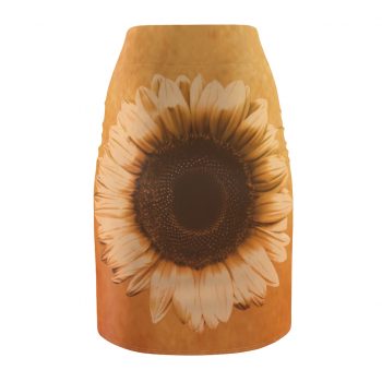 Women's Pencil Skirt Sunflower Flower Art Print Old Antique Vintage Beige Yellow Brown Gold