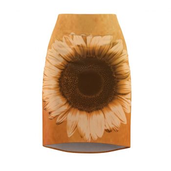 Women's Pencil Skirt Sunflower Flower Art Print Old Antique Vintage Beige Yellow Brown Gold