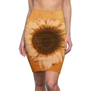 Women's Pencil Skirt Sunflower Flower Art Print Old Antique Vintage Beige Yellow Brown Gold