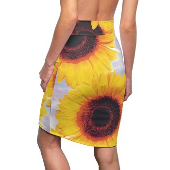 Women's Pencil Skirt Sunflowers Flower Art Print Old Antique Vintage Blue Yellow Brown