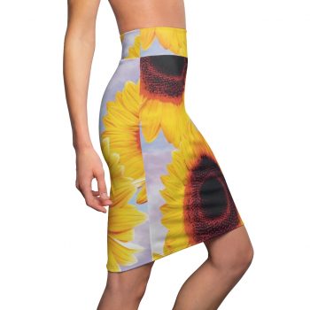 Women's Pencil Skirt Sunflowers Flower Art Print Old Antique Vintage Blue Yellow Brown