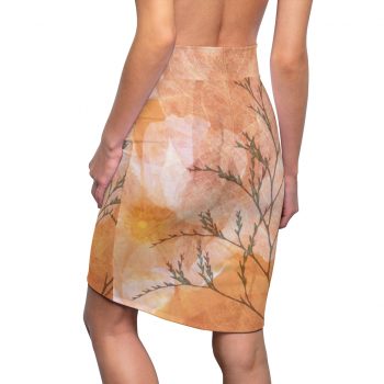 Women's Pencil Skirt Wheat Field Flowers Print Beige Landscape Nature Art Print Old Antique Vintage