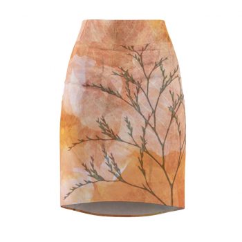 Women's Pencil Skirt Wheat Field Flowers Print Beige Landscape Nature Art Print Old Antique Vintage