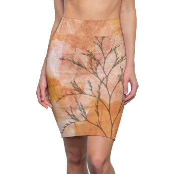 Women's Pencil Skirt Wheat Field Flowers Print Beige Landscape Nature Art Print Old Antique Vintage