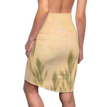 Women's Pencil Skirt Wheat Field Green Beige Landscape Nature Art Print Old Antique Vintage