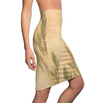 Women's Pencil Skirt Wheat Field Green Beige Landscape Nature Art Print Old Antique Vintage