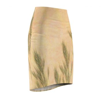 Women's Pencil Skirt Wheat Field Green Beige Landscape Nature Art Print Old Antique Vintage