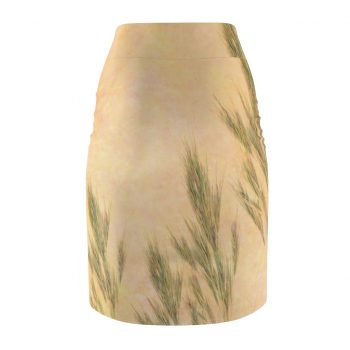 Women's Pencil Skirt Wheat Field Green Beige Landscape Nature Art Print Old Antique Vintage