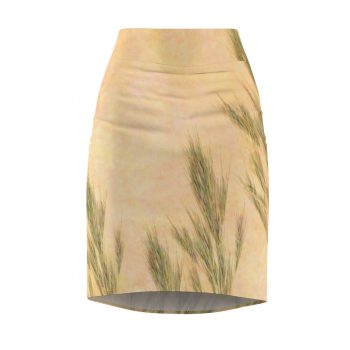 Women's Pencil Skirt Wheat Field Green Beige Landscape Nature Art Print Old Antique Vintage