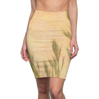 Women's Pencil Skirt Wheat Field Green Beige Landscape Nature Art Print Old Antique Vintage