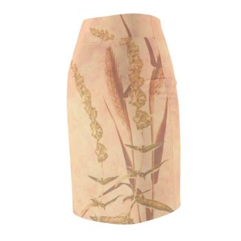 Women's Pencil Skirt Wheat Field Wheat Field Print Coral Beige Landscape Nature Art Print Old Antique Vintage