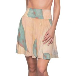 Women's Skater Skirt Colorful Blue Leaves Leaf Beige Cream Coral Brown Art Print Old Antique Vintage