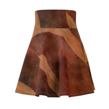 Women's Skater Skirt Dark Brown Leaves Leaf Beige Nature Art Print Old Antique