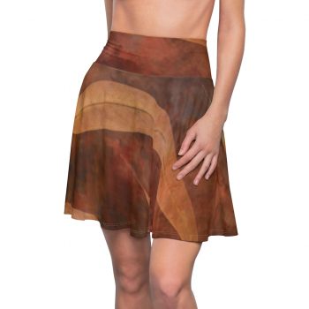 Women's Skater Skirt Dark Brown Leaves Leaf Beige Nature Art Print Old Antique